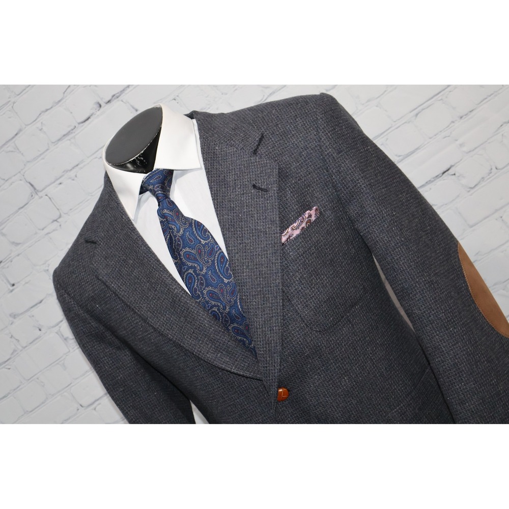 Stafford Tweed Sport Coat Jacket Mens 40S Short Gray Wool Suede Elbow Patches